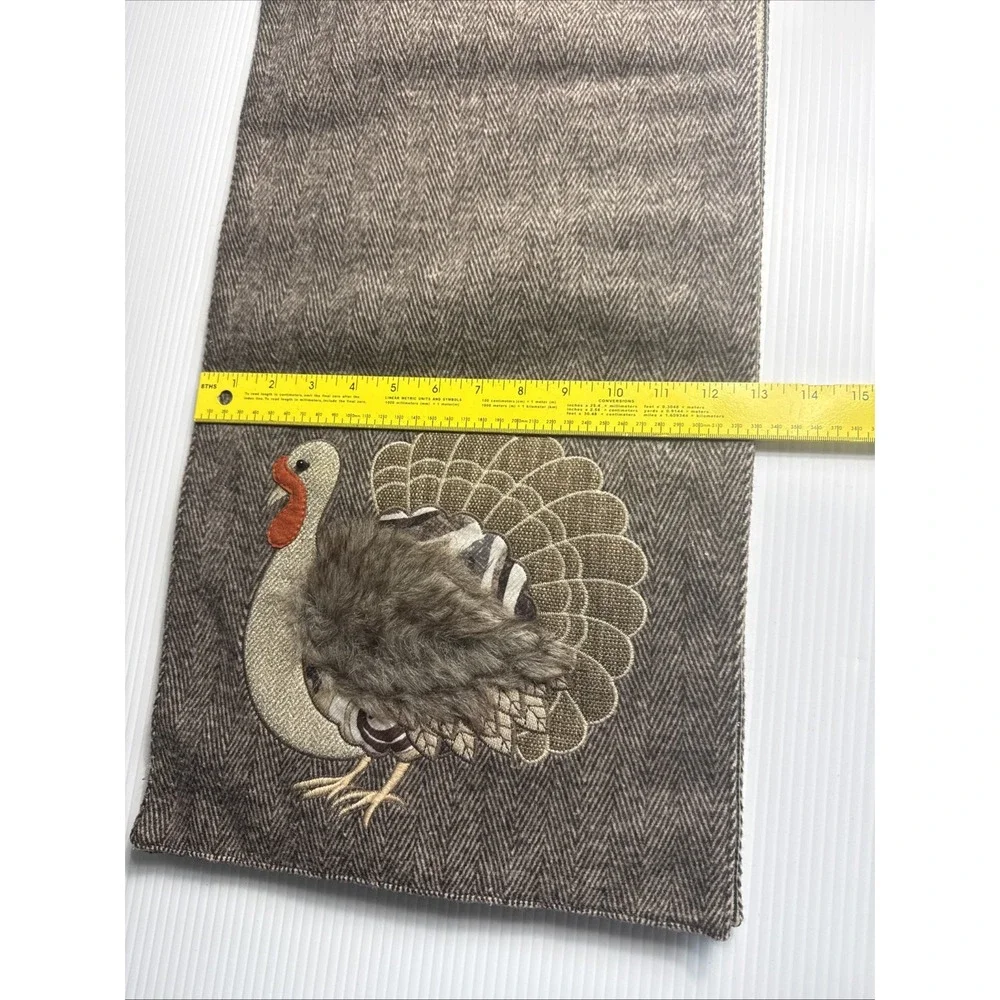GARDENER'S eden'sTable‎ Runner 70 x 13 Embroidered 3D TURKEYS Thanksgiving